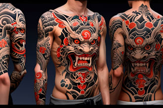 do awesome tattoo design in traditional japanese style