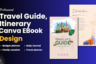 design travel itinerary tour guide, canva ebook trip guide travel budget planner