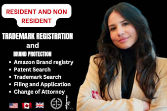 conduct a thorough patent, trademark search, trademark filing for US and non USA
