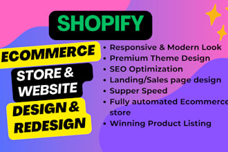 design and redesign shopify store, shopify dropshipping store, shopify website