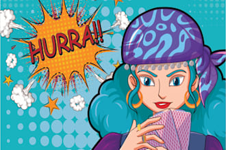 do comic, pop, popart, funky and groovy logo and t shirt design