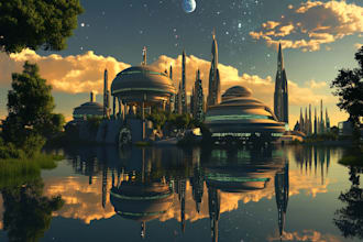 make a futuristic cyberpunk city landscape or sci fi concept