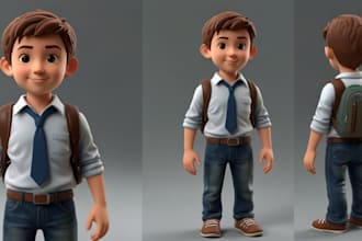 create 3d toy design, toy rendering, 3d cartoon character, toy figure print, stl