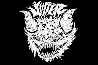 draw black and white dark art, horror, brutal artwork illustration