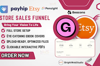 setup gumroad, optimize payhip, customize stanstore, etsy digital product design