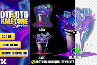 create halftone dtf dtg print ready files for t shirt