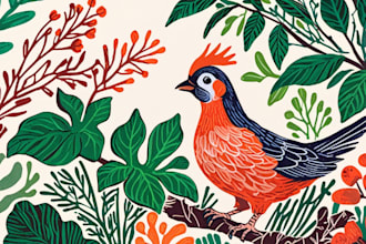 illustrate botanical and animal linocut illustration