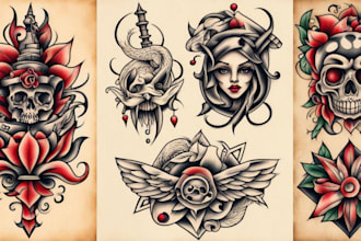 draw custom american traditional tattoo design for you