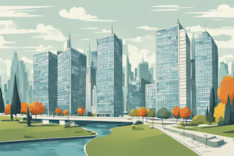 draw a building, landscape into vector art illustration