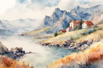 draw watercolor landscape from photo or concept