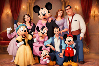 design a professional disney family portrait