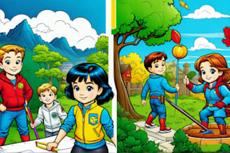 do children, comic, coloring book layout design