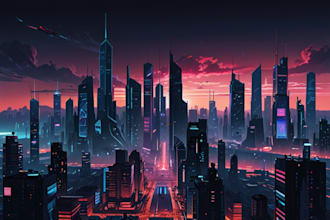 draw illustration of futuristic cyberpunk city