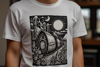 make a linocut tshirt design for brands