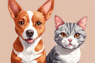 create illustration dog cat animal pet cartoon portrait