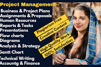 do business plan, project management reports, tasks, presentation, accounting
