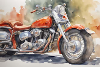 paint car and motorcycle portraits in watercolor