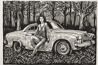 draw a custom portrait in linocut illustration style