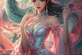 do a fantasy character art with dragone