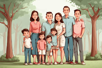 cartoon style family portrait