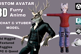 create 3d custom vrchat avatar furry model, vtuber avatar anime avi model unity
