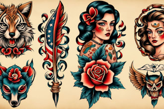 draw custom american traditional tattoo design for you