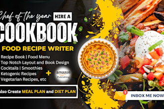 be your cookbook writer, food recipe, recipe book, book design, meal plan
