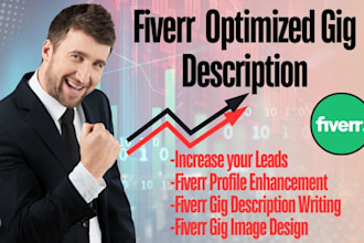 write SEO optimized fiverr gig description, gig title, gig image and gig tags