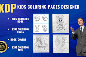design ,coloring book activity, pages and kawaii logo for kdp or ingram spark
