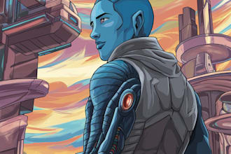 draw sci fi star wars, character, robot mecha, spaceship, cover illustration