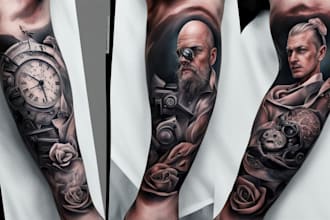 create custom high quality tattoo design, tattoo sleeve