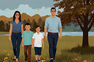 draw a vector art family portrait