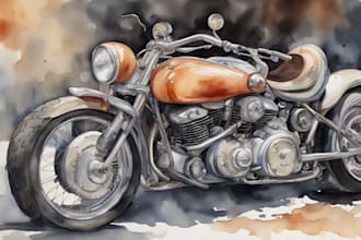 paint car and motorcycle portraits in watercolor