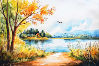 draw a watercolor landscape illustration