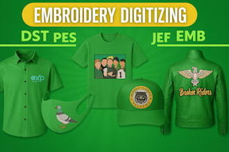 professionally digitize your embroidery logo into dst, pes, jef, exp formats