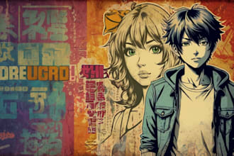 make anime manga cartoon pop art retro distressed art style