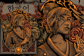 draw detail art illustration with engraving style