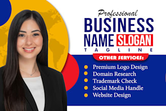create iconic business name, logo design, slogan and web design for your brand