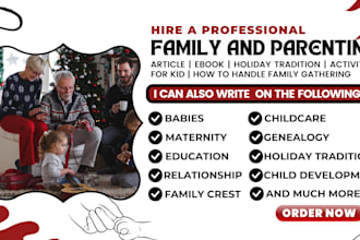write article, ebook on family and parenting, holiday tradition, maternity