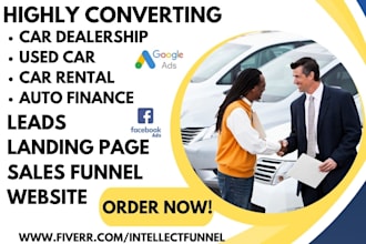 generate car rental landing page car dealership car sales used car rental leads