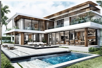 do architectural sketch rendering exterior interior concept