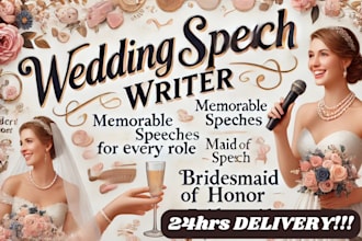 write a wonderful maid of honor or bridesmaid wedding speech and all speech