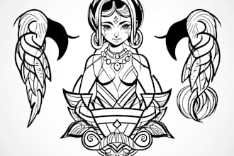 design line art traditional tattoo and tshirt design