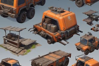 design 3d game asset, object, weapons, props and game character model
