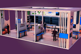 design 3d trade show booth, exhibition stand, podium, kiosk