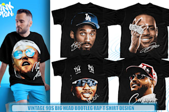 do vintage 90s big head bootleg rap t shirt design