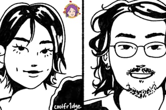 draw you in simple comic black and white art style