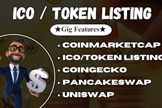 create tokens, do coin listing, token listing, coinmarketcap and coingecko