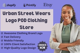 design urban street wear or clothing brand logo shopify store website