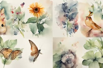 do watercolor painting of animals, botanicals, people, objects
